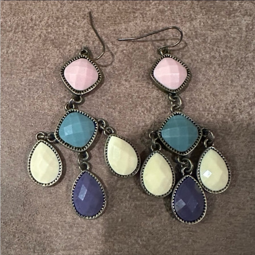 Multi Colored Dangle Teardrop Earrings - image 1